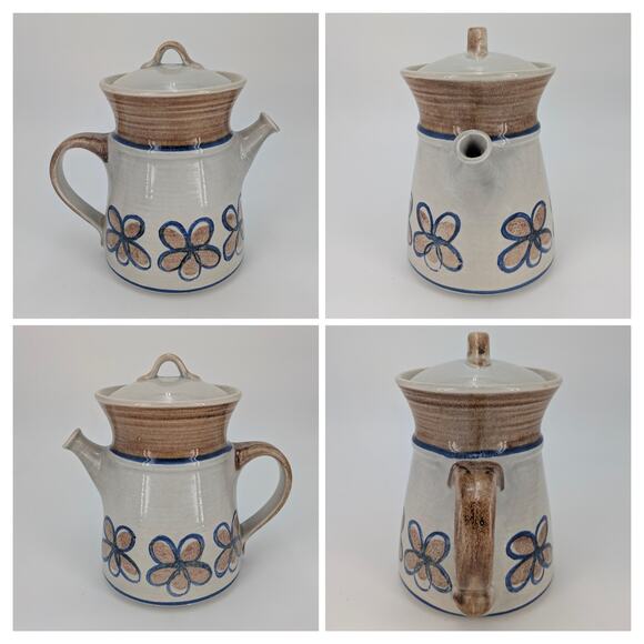 Metlox Bandero Coffee Pot Lidded Ceramic Pottery Kettle 1970s Flower Pattern - Picture 2 of 9